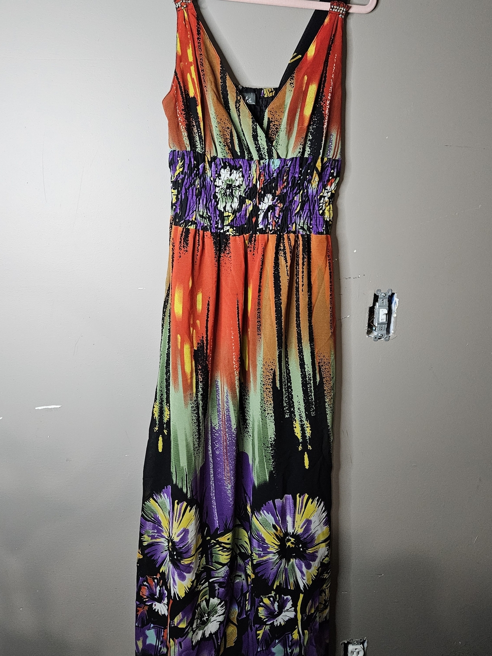 Dots Multi-Color Floral Maxi Dress in Orange, Purple, Green, Black, Yellow